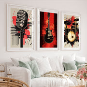 Music Room Retro Wall Art Ideas - White Framed Poster with White Border - Artworksets