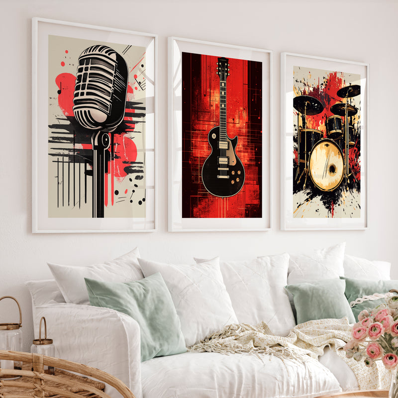 Music Room Retro Wall Art Ideas - White Framed Poster with White Border - Artworksets