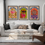 Retro Wall Art Featuring Disco Leopard and Martini Vibes - Black Framed Poster No Border - Artworksets