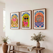 Retro Wall Art Featuring Disco Leopard and Martini Vibes - Dark Brown Framed Poster with White Border - Artworksets