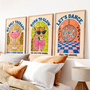 Retro Wall Art Featuring Disco Leopard and Martini Vibes - Natural Wood Framed Poster No Border - Artworksets