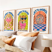 Retro Wall Art Featuring Disco Leopard and Martini Vibes- Natural Wood Framed Poster with White Border - Artworksets