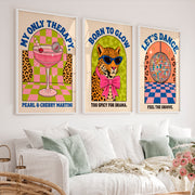 Retro Wall Art Featuring Disco Leopard and Martini Vibes - White Framed Poster No Border - Artworksets
