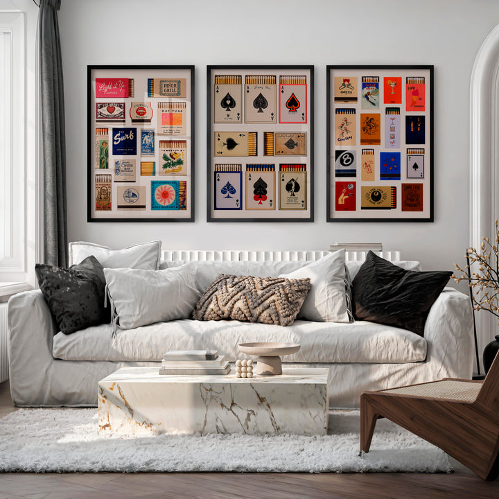 Matchbox and Playing Card Retro Wall Art Prints - Black Framed Poster No Border - Artworksets