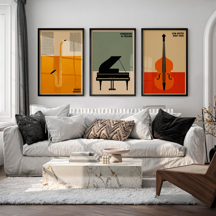 Velvet Nights Retro Wall Art Featuring Saxophone - Black Framed Poster No Border - Artworksets