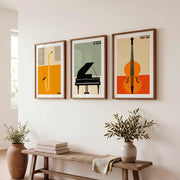 Velvet Nights Retro Wall Art Featuring Saxophone - Dark Brown Framed Poster with White Border - Artworksets