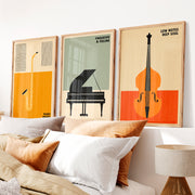 Velvet Nights Retro Wall Art Featuring Saxophone - Natural Wood Framed Poster No Border - Artworksets