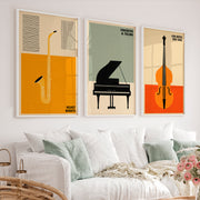 Velvet Nights Retro Wall Art Featuring Saxophone - White Framed Poster No Border - Artworksets