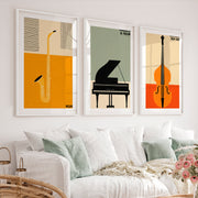 Velvet Nights Retro Wall Art Featuring Saxophone - White Framed Poster with White Border - Artworksets