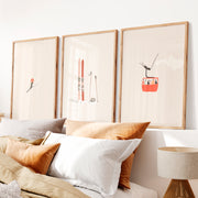 Retro Wall Art Featuring Skier in Motion - Natural Wood Framed Poster No Border - Artworksets