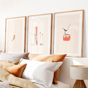 Retro Wall Art Featuring Skier in Motion- Natural Wood Framed Poster with White Border - Artworksets