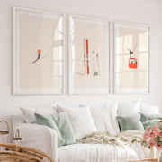 Retro Wall Art Featuring Skier in Motion - White Framed Poster with White Border - Artworksets