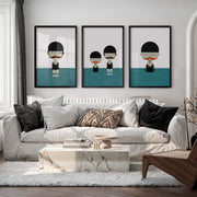 Modern minimalist retro wall art with swimmers and mustaches - Black Framed Poster No Border - Artworksets