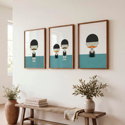 Modern minimalist retro wall art with swimmers and mustaches - Dark Brown Framed Poster No Border - Artworksets