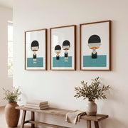 Modern minimalist retro wall art with swimmers and mustaches - Dark Brown Framed Poster with White Border - Artworksets