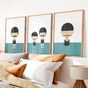 Modern minimalist retro wall art with swimmers and mustaches - Natural Wood Framed Poster No Border - Artworksets