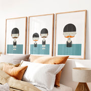 Modern minimalist retro wall art with swimmers and mustaches- Natural Wood Framed Poster with White Border - Artworksets