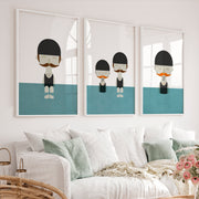 Modern minimalist retro wall art with swimmers and mustaches - White Framed Poster No Border - Artworksets