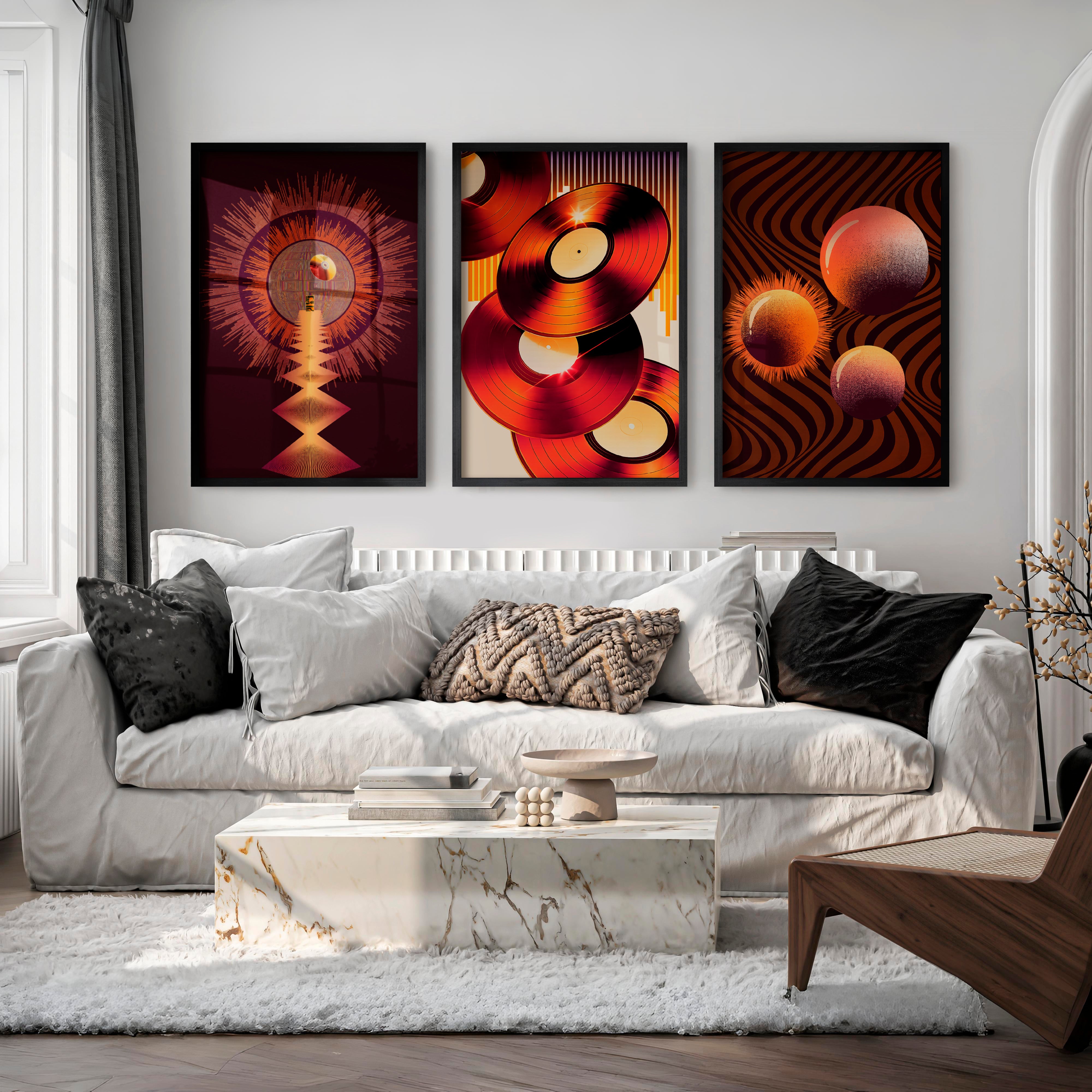 Vinyl Records retro wall art in Amber Tones - Black Framed Poster No Border - Artworksets