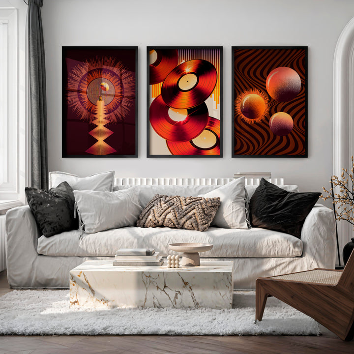Vinyl Records retro wall art in Amber Tones - Black Framed Poster No Border - Artworksets