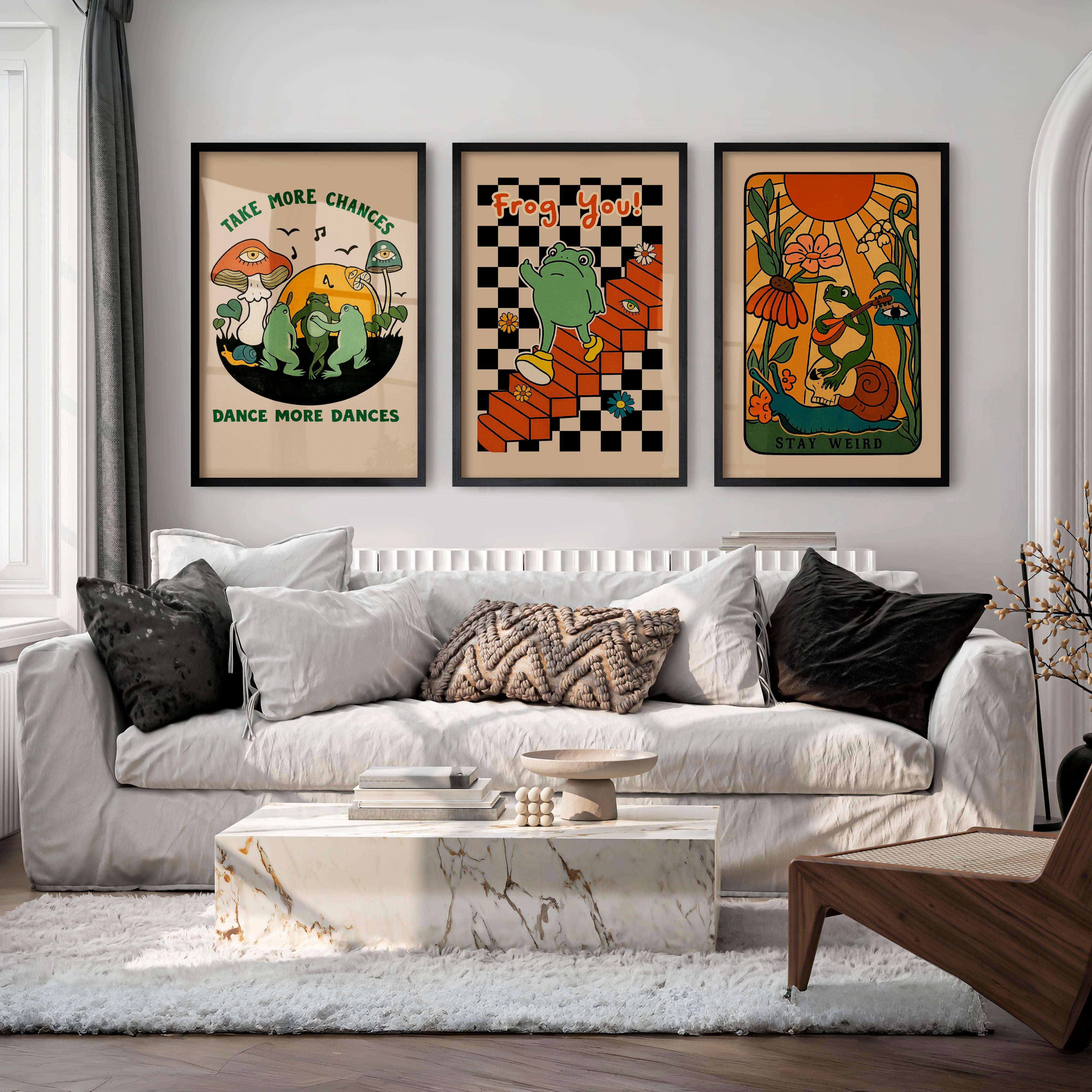 Retro Wall Decor Frog Garden Posters - Black Framed Poster No Border - Artworksets
