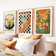 Retro Wall Decor Frog Garden Posters- Natural Wood Framed Poster with White Border - Artworksets
