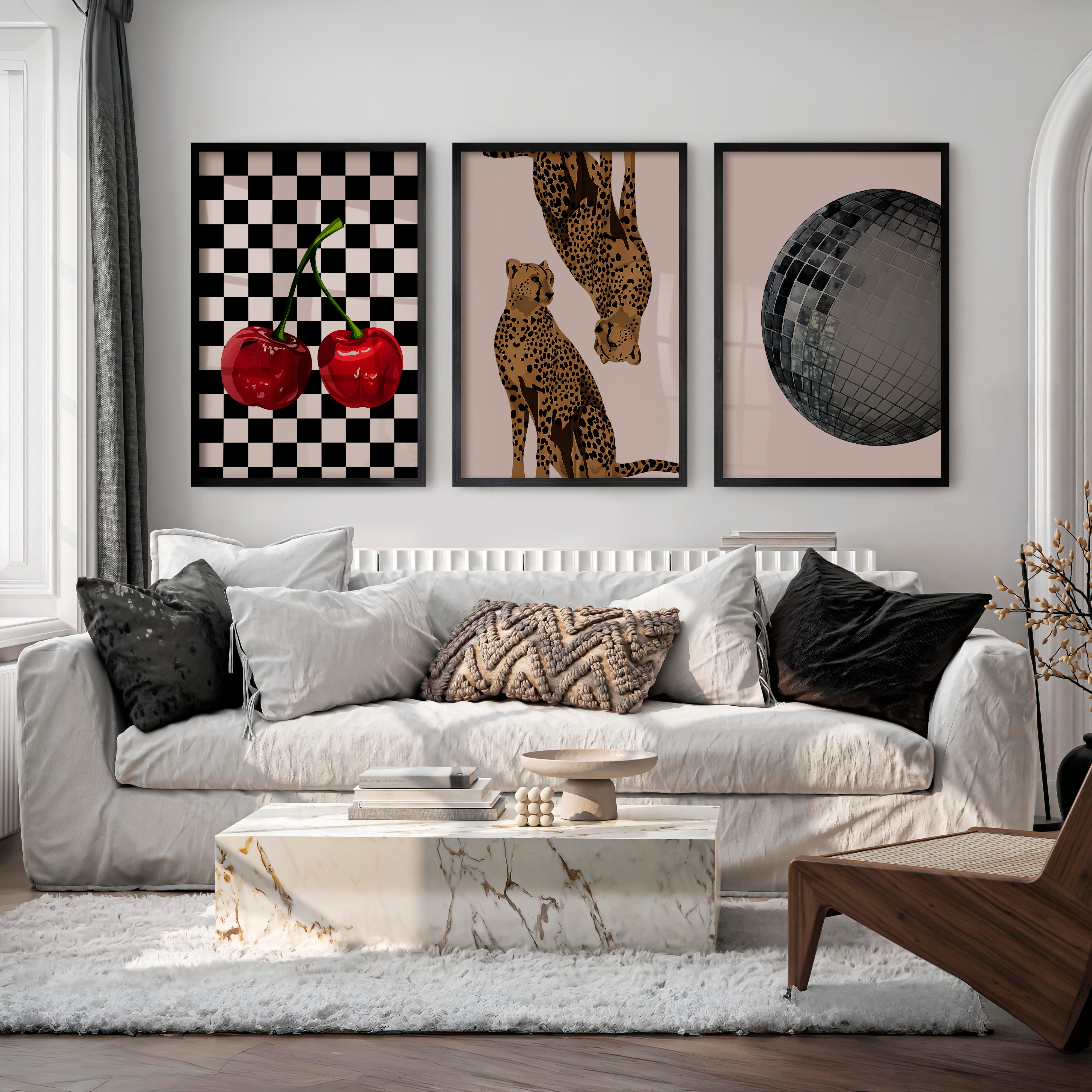 Cheetah Disco Collage retro wall decor ideas - Black Framed Poster No Border - Artworksets