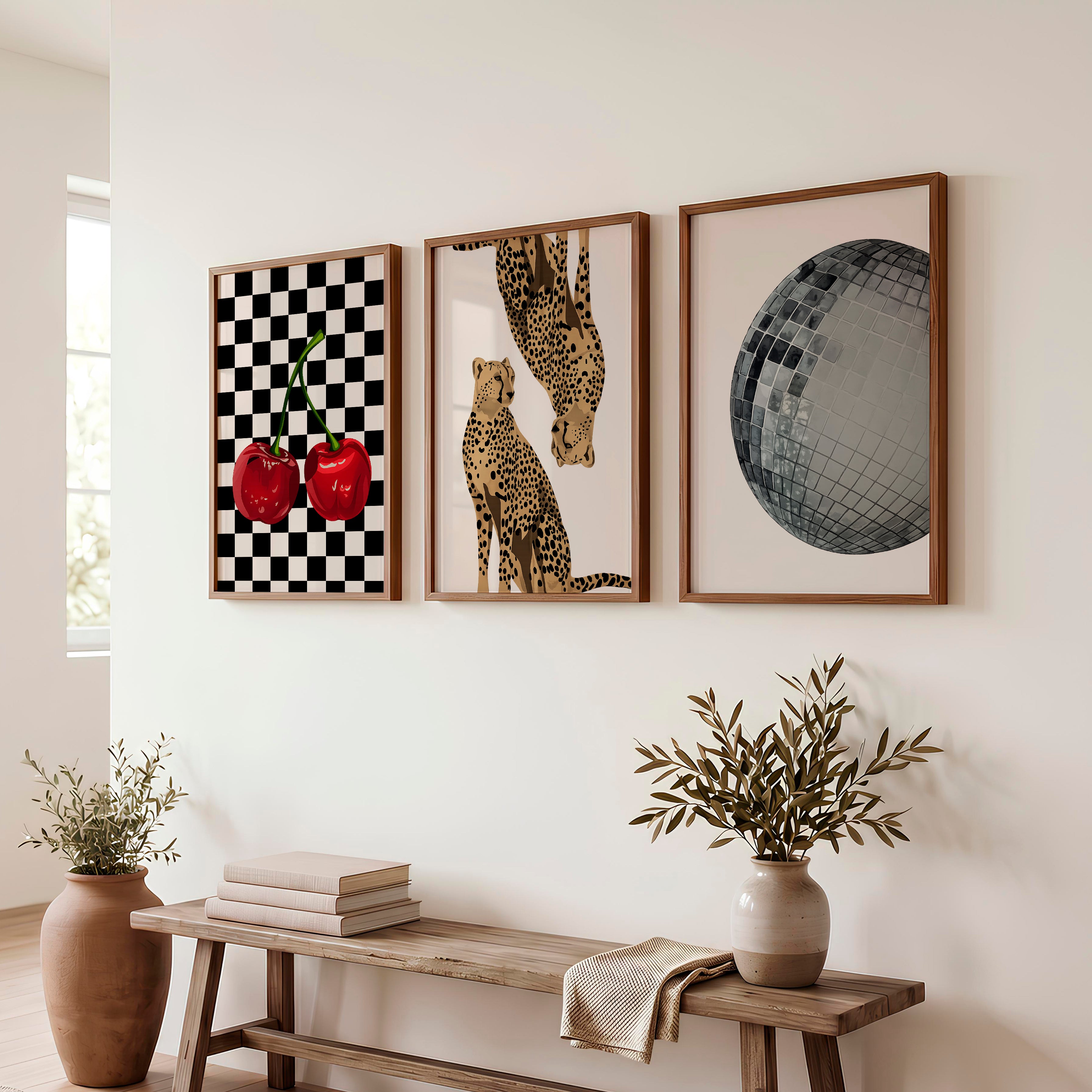 Cheetah Disco Collage retro wall decor ideas - Dark Brown Framed Poster No Border - Artworksets