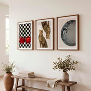 Cheetah Disco Collage retro wall decor ideas - Dark Brown Framed Poster with White Border - Artworksets