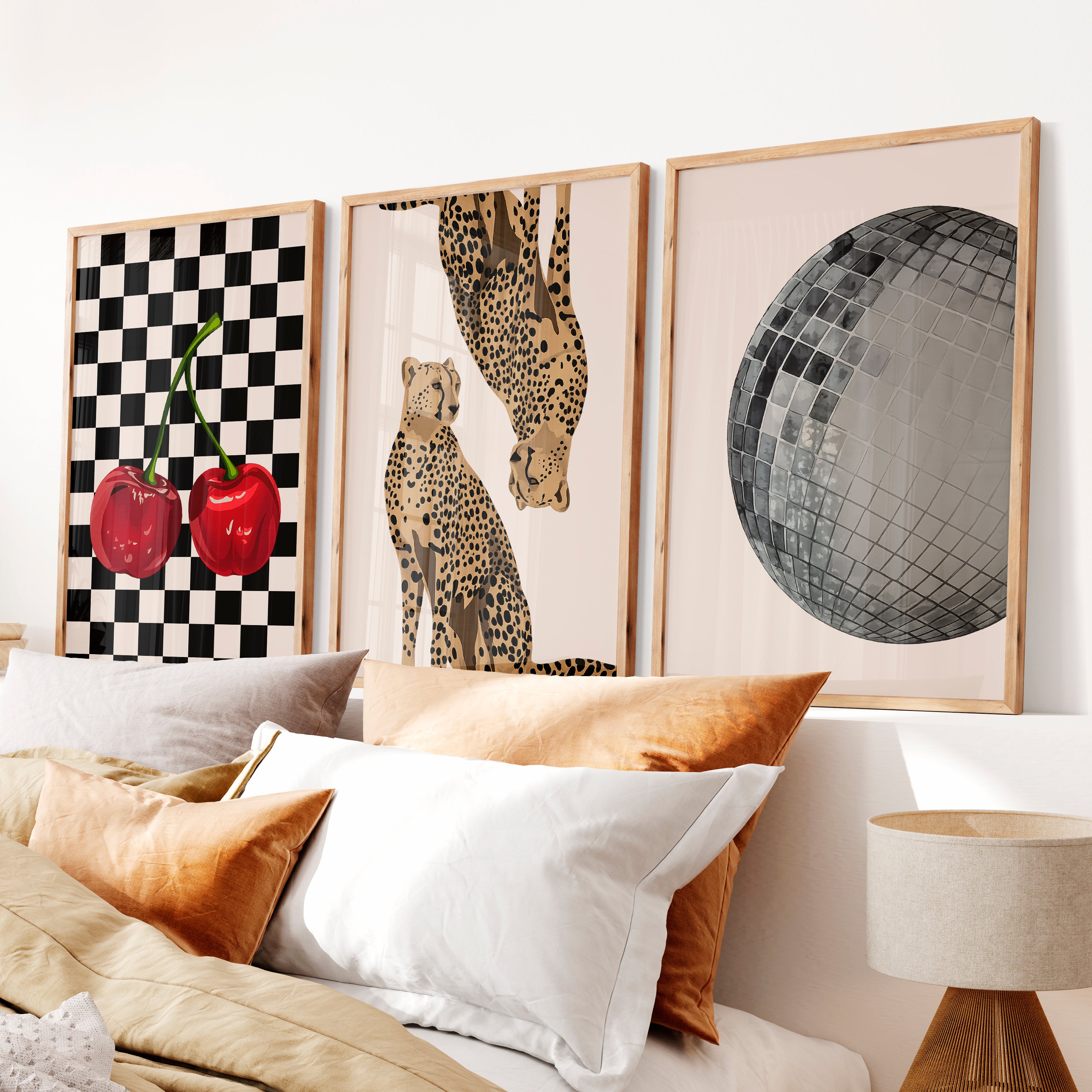 Cheetah Disco Collage retro wall decor ideas - Natural Wood Framed Poster No Border - Artworksets