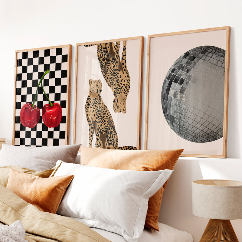 Cheetah Disco Collage retro wall decor ideas - Natural Wood Framed Poster No Border - Artworksets