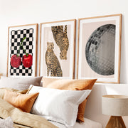 Cheetah Disco Collage retro wall decor ideas- Natural Wood Framed Poster with White Border - Artworksets