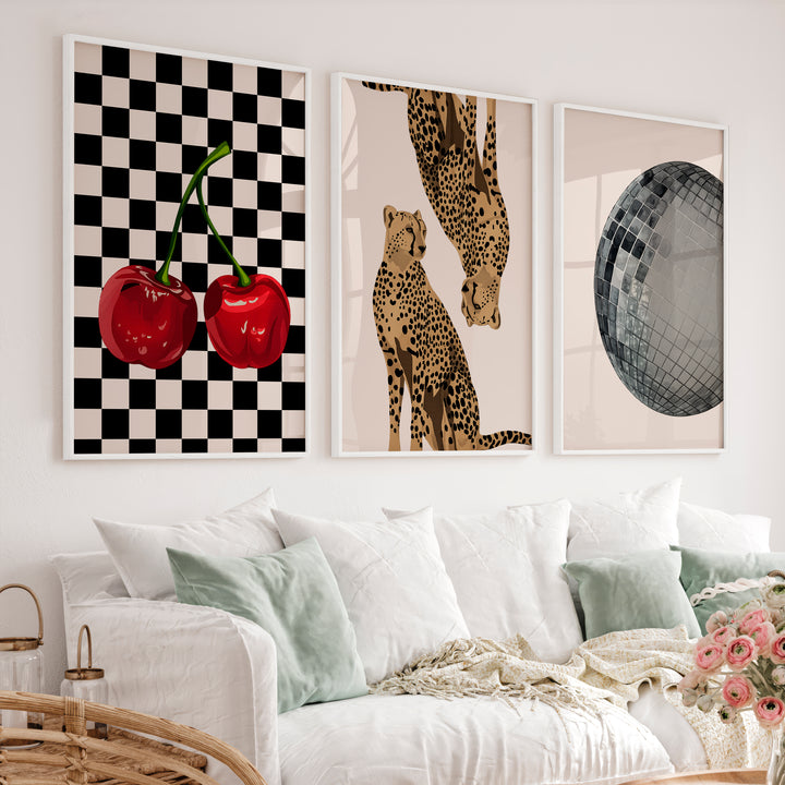 Cheetah Disco Collage retro wall decor ideas - White Framed Poster No Border - Artworksets