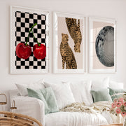 Cheetah Disco Collage retro wall decor ideas - White Framed Poster with White Border - Artworksets