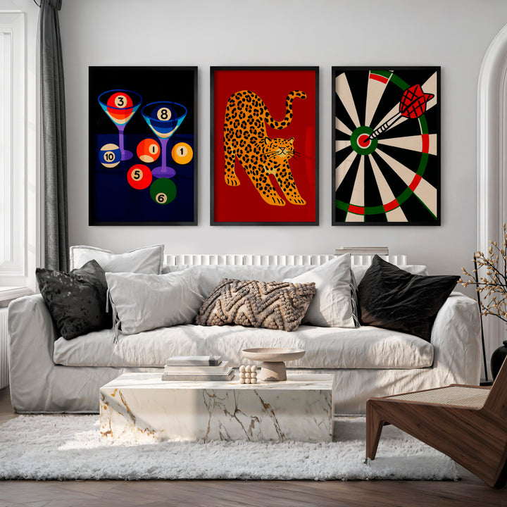 Leopard and Dartboard Retro Wall Decor Ideas Print - Black Framed Poster No Border - Artworksets