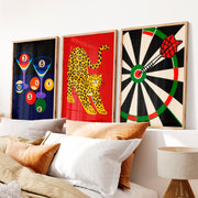 Leopard and Dartboard Retro Wall Decor Ideas Print - Natural Wood Framed Poster No Border - Artworksets