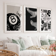 Retro Wall Decor with Lucky 8 Ball and Casino Icons - White Framed Poster with White Border - Artworksets