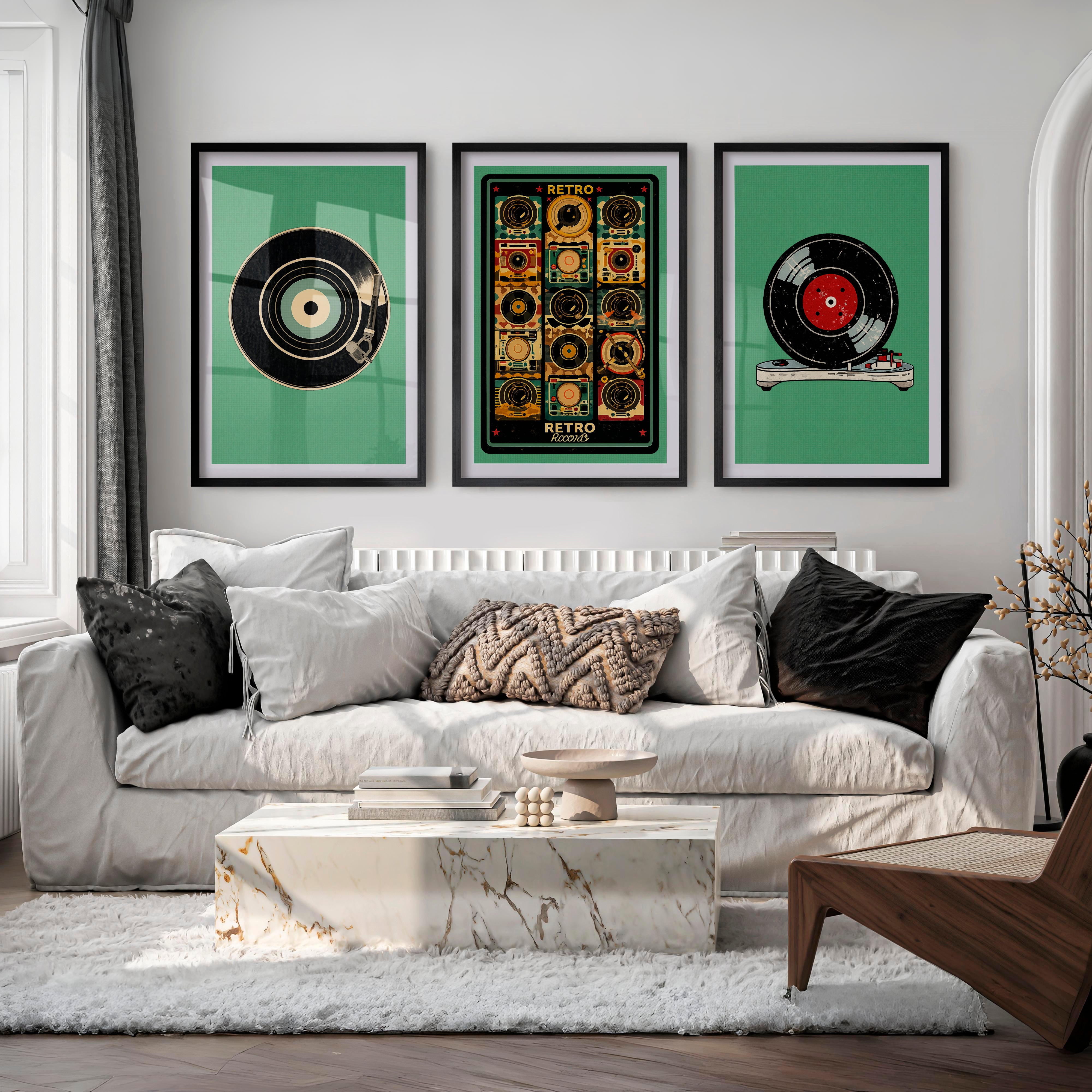 Record Player retro wall decor - Black Framed Poster No Border - Artworksets