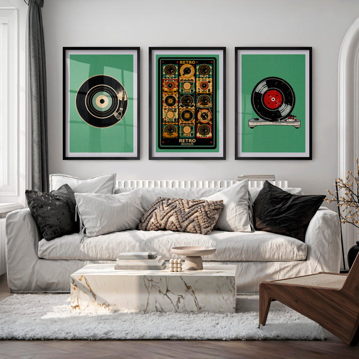 Record Player retro wall decor - Black Framed Poster No Border - Artworksets