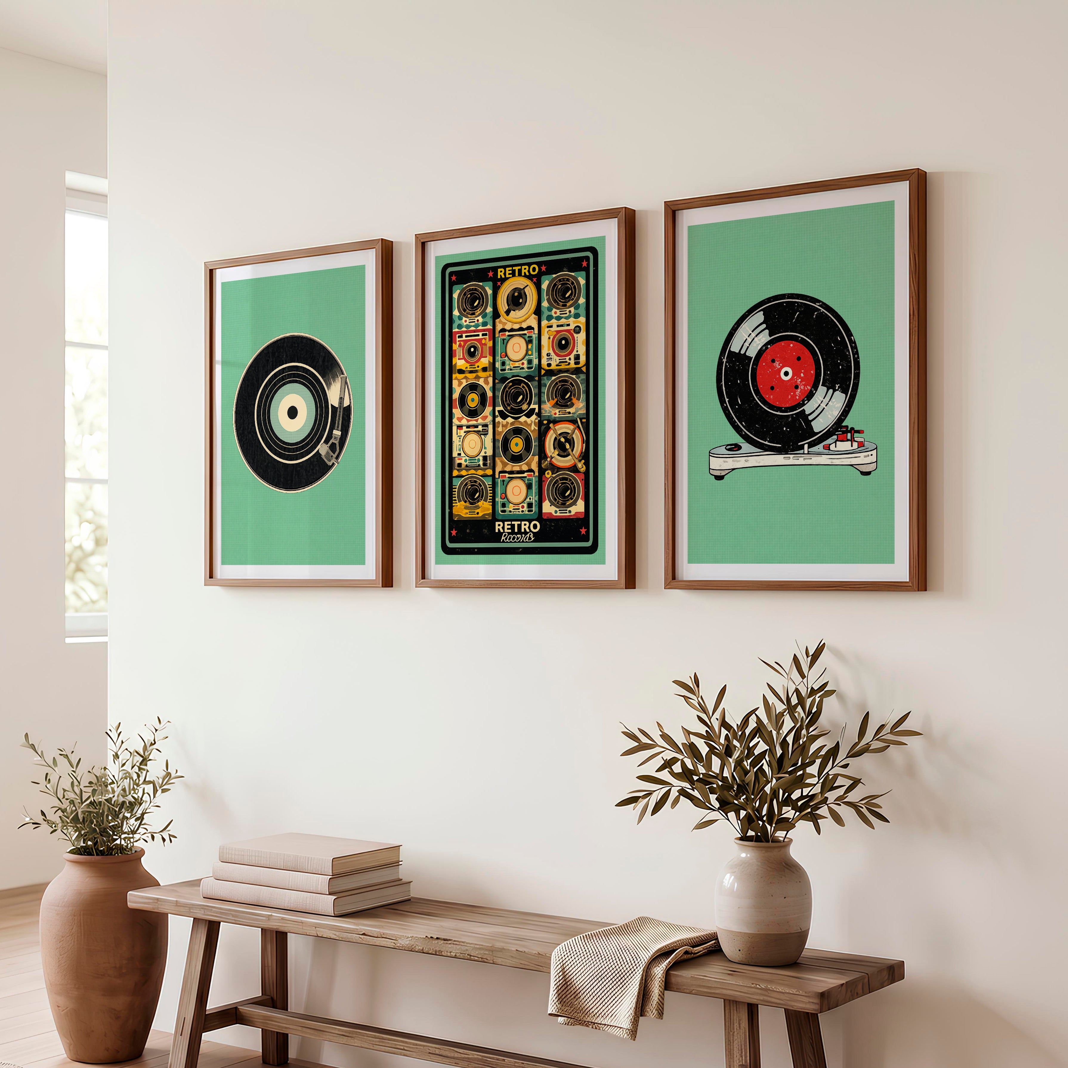 Record Player retro wall decor - Dark Brown Framed Poster No Border - Artworksets