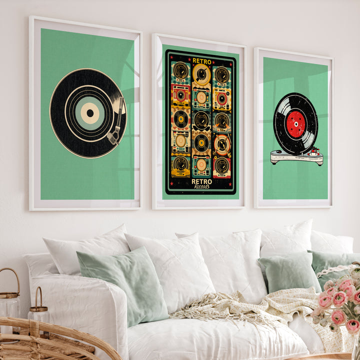 Record Player retro wall decor - White Framed Poster No Border - Artworksets