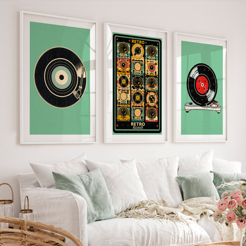 Record Player retro wall decor - White Framed Poster with White Border - Artworksets