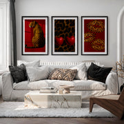 Leopard Cherry retro wall - Black Framed Poster with White Border - Artworksets