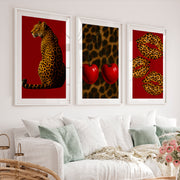 Leopard Cherry retro wall - White Framed Poster with White Border - Artworksets