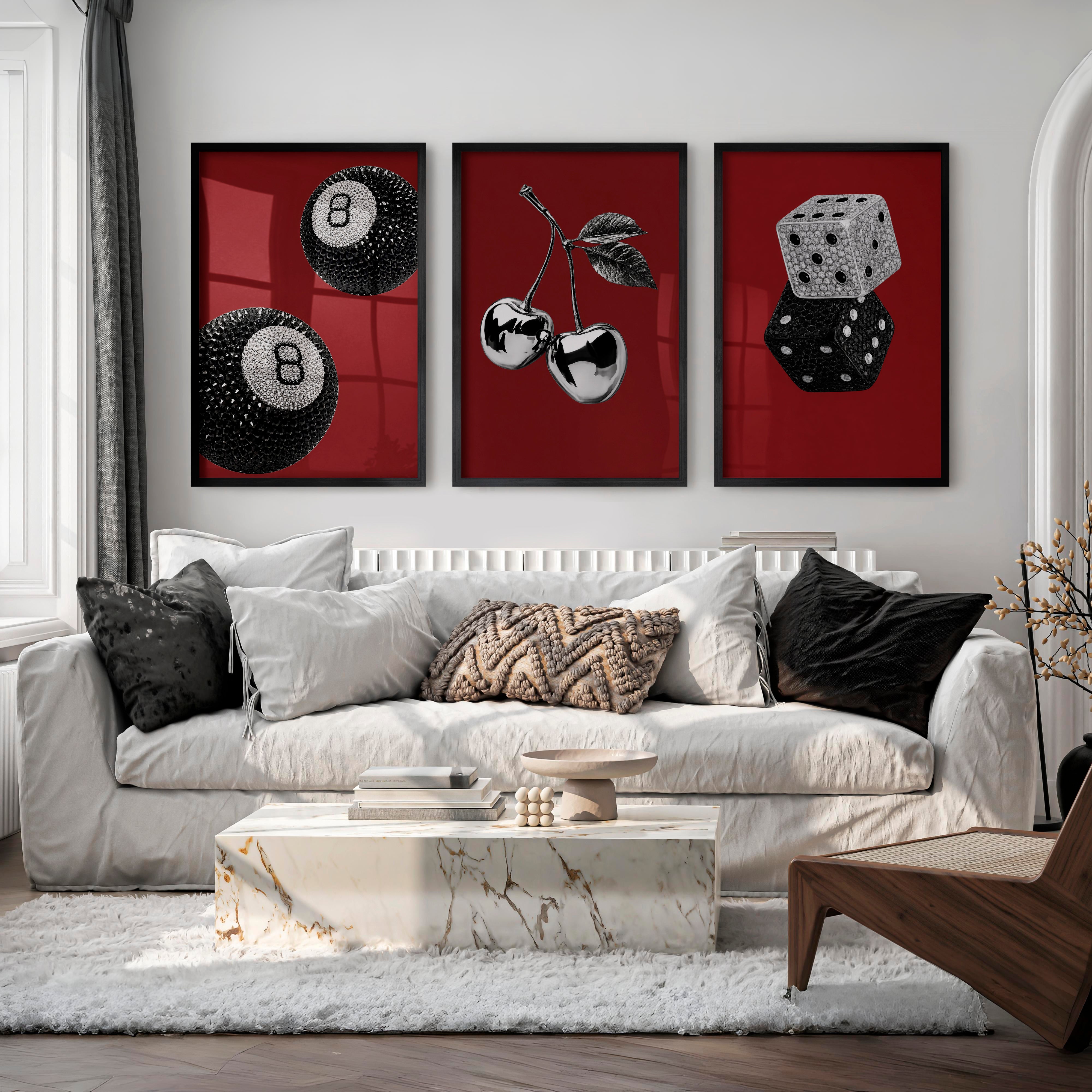 Retro Wall Art with Lucky 8 Ball and Crystal Dice - Black Framed Poster No Border - Artworksets