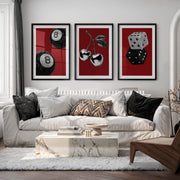 Retro Wall Art with Lucky 8 Ball and Crystal Dice - Black Framed Poster with White Border - Artworksets