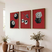 Retro Wall Art with Lucky 8 Ball and Crystal Dice - Dark Brown Framed Poster No Border - Artworksets