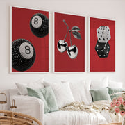 Retro Wall Art with Lucky 8 Ball and Crystal Dice - White Framed Poster No Border - Artworksets