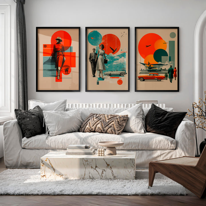 Retro Wall Art with Mid Century Fashion and Vintage Cars - Black Framed Poster No Border - Artworksets