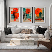 Retro Wall Art with Mid Century Fashion and Vintage Cars - Black Framed Poster with White Border - Artworksets